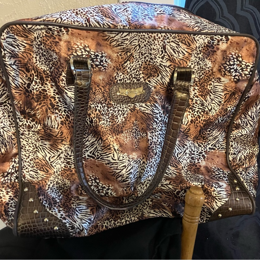 Kathy Van Zeeland Animal Print Travel Bag with Brown Accents
